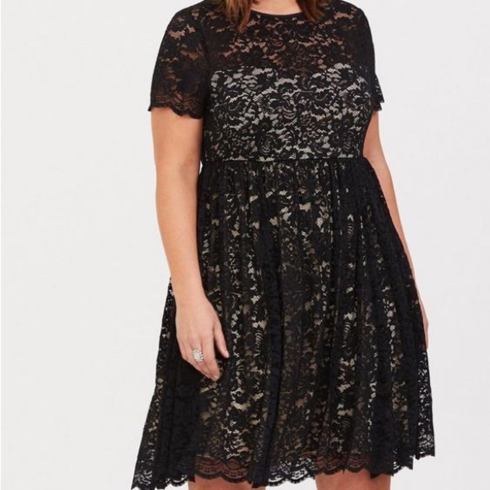 Torrid Black Lace Illusion Neck Skater Dress